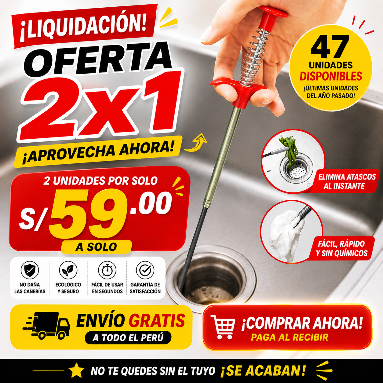 2X1 "SONDA DESTAPA CAÑERIA🚫 90CM